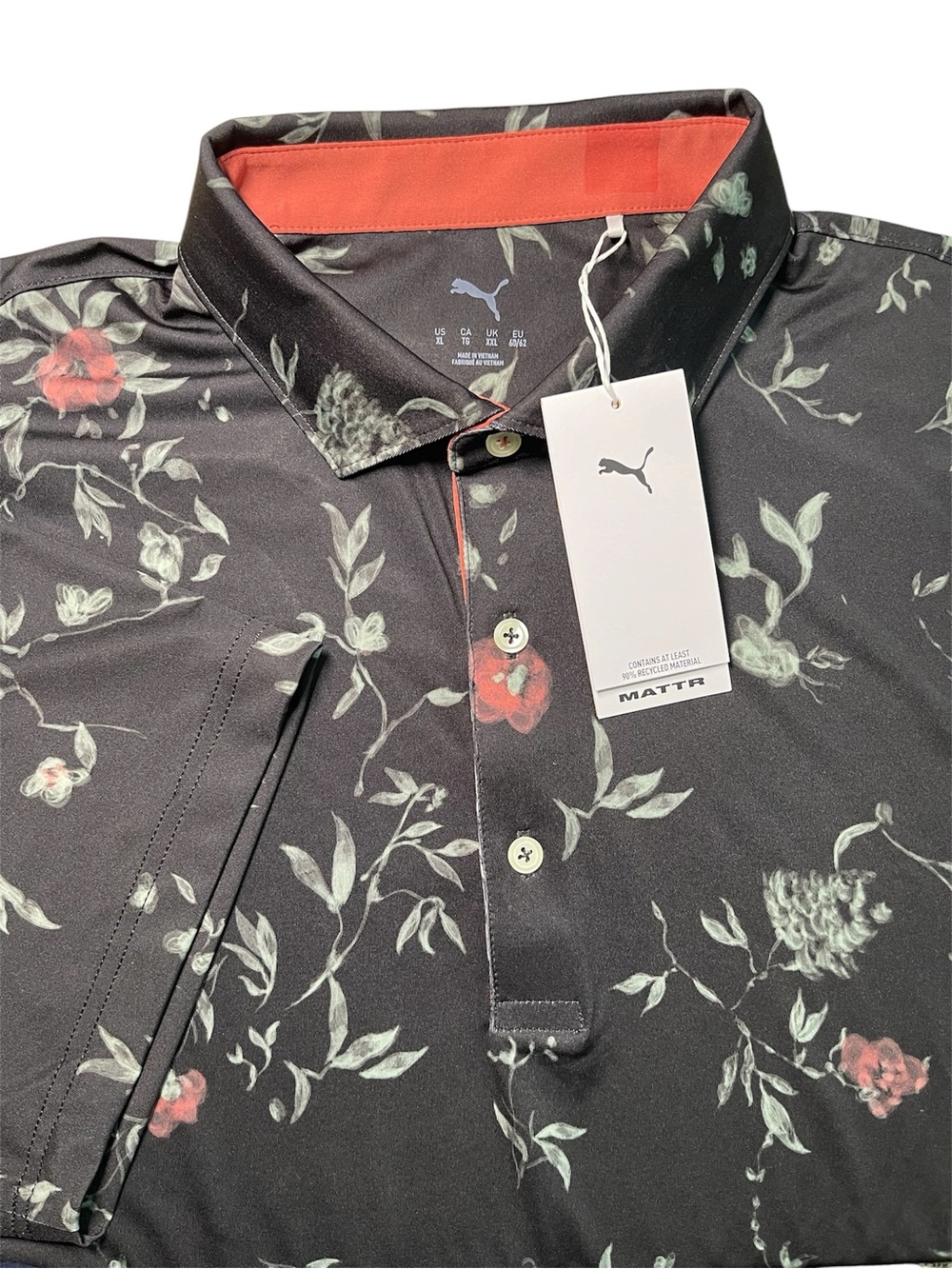 Puma Mattr Men Water Floral Golf Polo Shirt Black XL 632261 02 NWT UPF 40